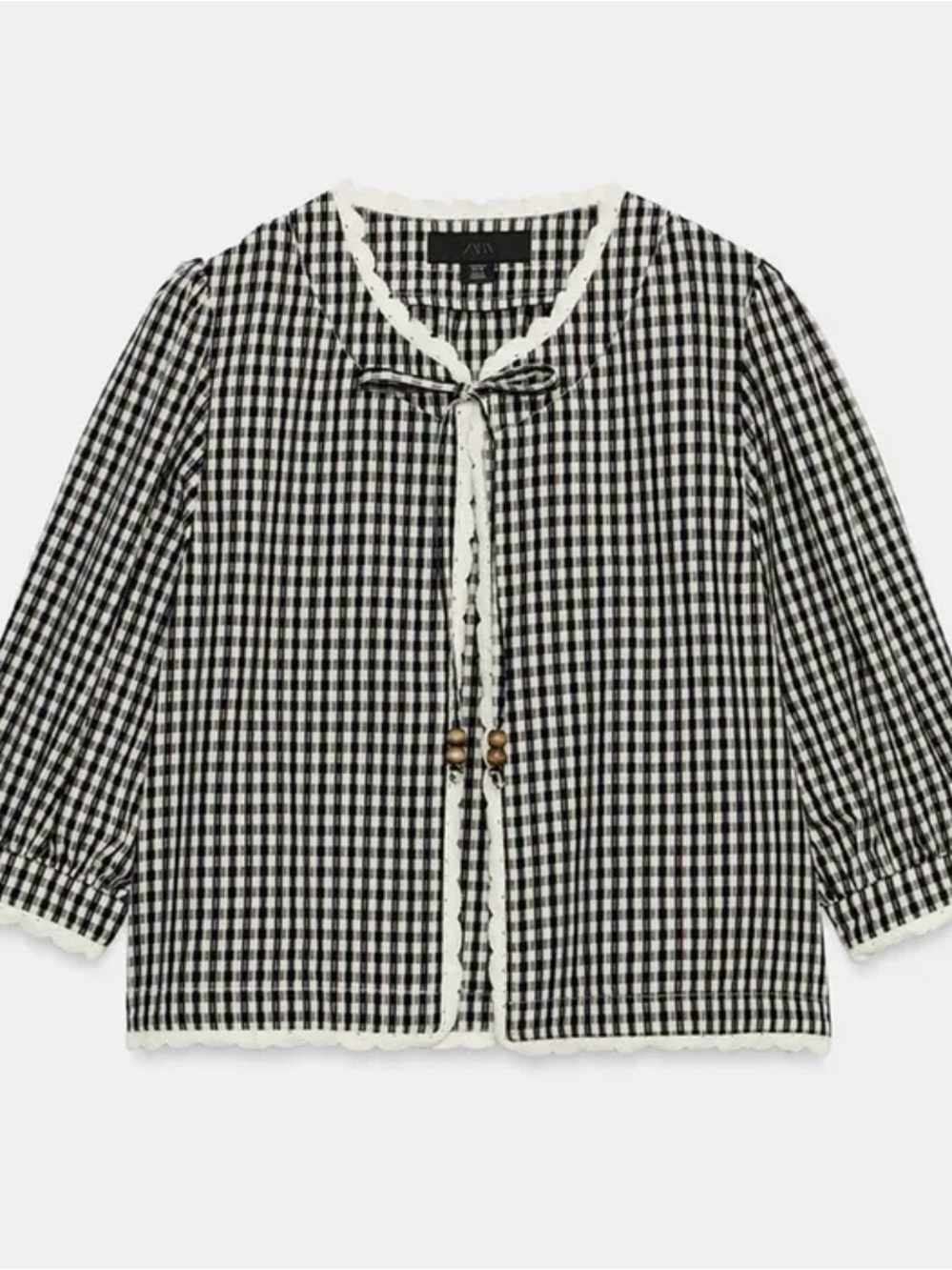 Zara Black & White Gingham Tie-Front Blouse